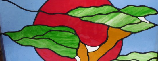 Bonsai Tree copper foiled stained glass in wooden frame by Vitreus Art - close up view