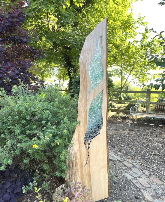 Coastal Waters - new fused glass and wood garden sculpture by Vitreus Art