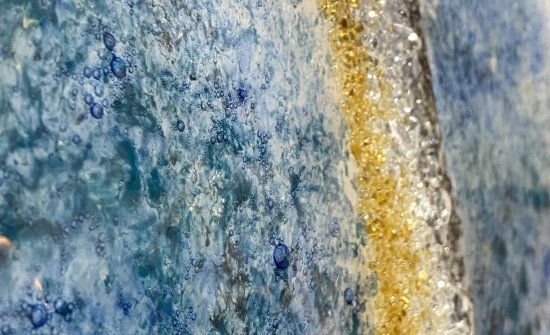 Original fused glass flowers by Vitreus Art, on show at the gallery near Towcester and Milton Keynes in Northants -Coastline Fused glass wall art - close up view