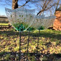Fused Glass Garden Art - Cow Parsleys in greens at Vitreus Art