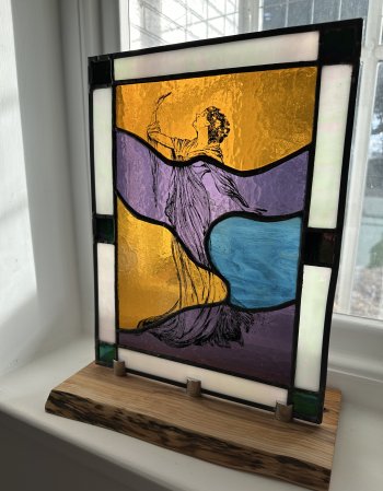 A finished stained glass painted panel made at Vitreus Art