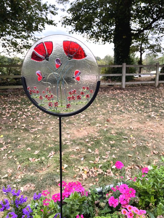 New - Poppy Field fused glass art for your garden