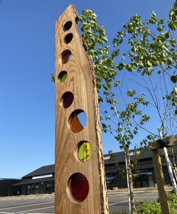 Reflections garden wood and glass sculpture made by Vitreus Art