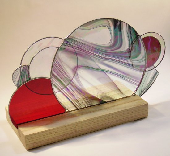 Satellite Orbit freestanding stained glass art