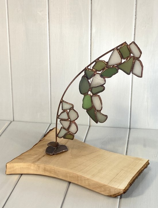 Copper foiled seaglass on a reclaimed wooden base made by Vitreus Art