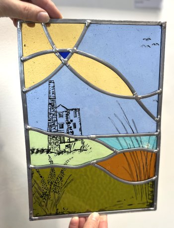 A finished stained glass painted panel made at Vitreus Art