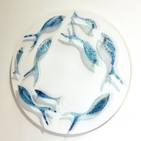 Original sea themed fused glass art by Mike Caddy of Vitreus Art, on show at the gallery near Towcester and Milton Keynes in Northants